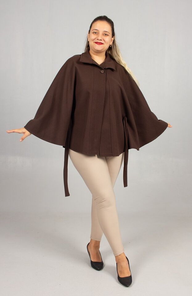 Asil ve Doğal: Kahverengi Büyük Beden Kaşe Pelerin Panço