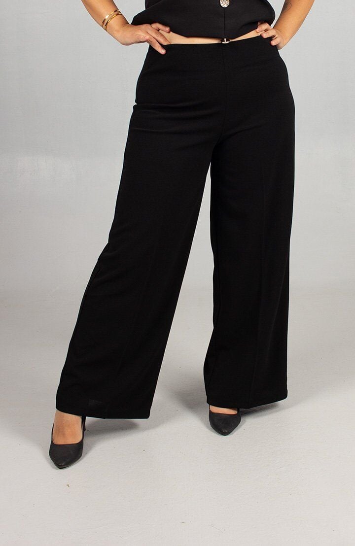 Siyah Full Likralı Krep Palazzo Pantolon Büyük Beden Bol Paça Rahatlığı