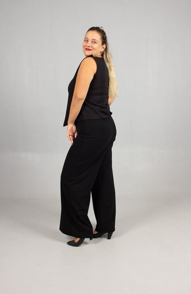 Siyah Full Likralı Krep Palazzo Pantolon Büyük Beden Bol Paça Rahatlığı