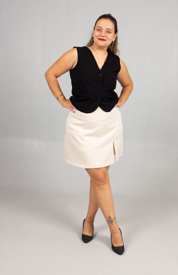 Büyük Beden Siyah Likralı Krep Kolsuz Yelek