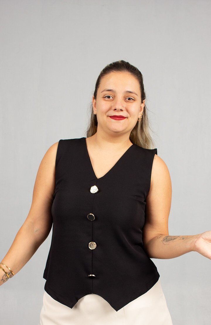 Büyük Beden Siyah Yelek Görünümlü Bluz