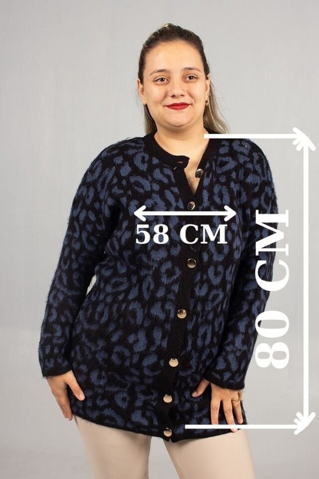 Leopar Desenli Triko Tunik Lacivert Rahat Kalıp Standart (48 Bedene Kadar)