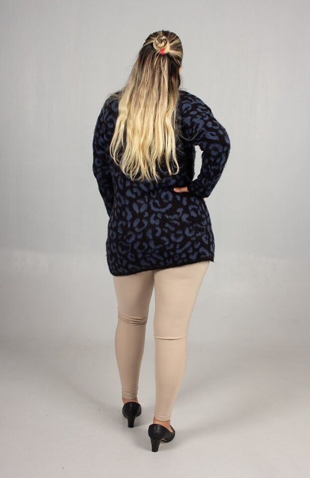 Leopar Desenli Triko Tunik Lacivert Rahat Kalıp Standart (48 Bedene Kadar)