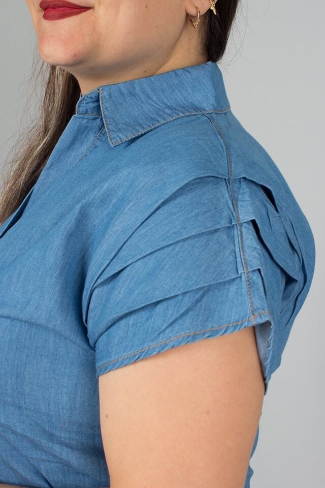 Büyük Beden Gömlek Yaka İnce Mavi Kot Elbise | Diz Boyu Yazlık Denim Elbise 44-52 Beden
