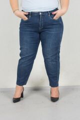 Büyük Beden Kemer Detaylı Mam Jeans Pantolon Mavi Pn320