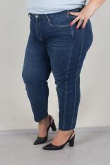 Büyük Beden Kemer Detaylı Mam Jeans Pantolon Mavi Pn320