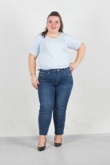 Büyük Beden Kemer Detaylı Mam Jeans Pantolon Mavi Pn320