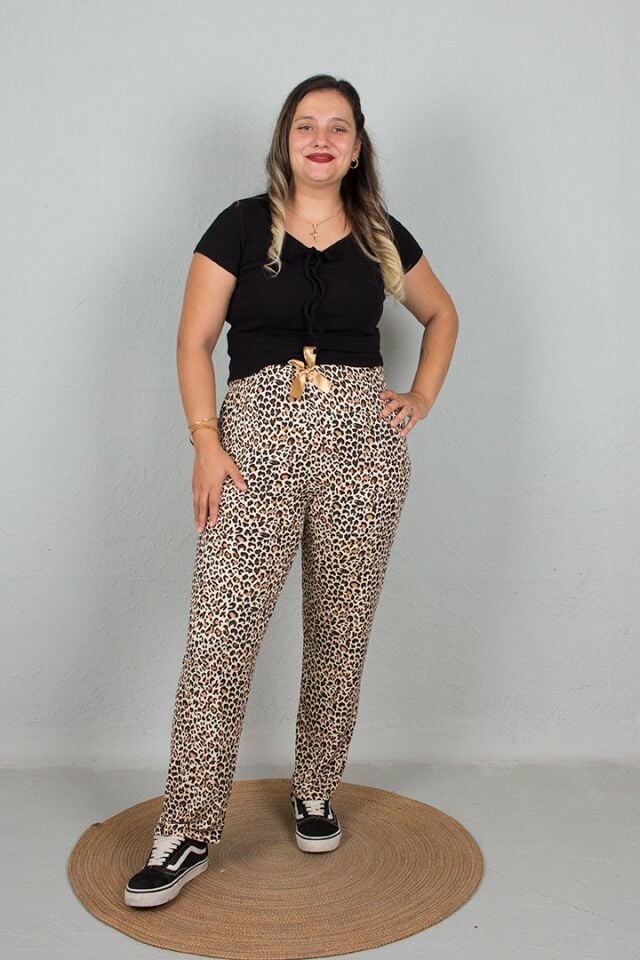 Büyük Beden Penye Yumuşak Paamuklu Pijama Altı Leopar