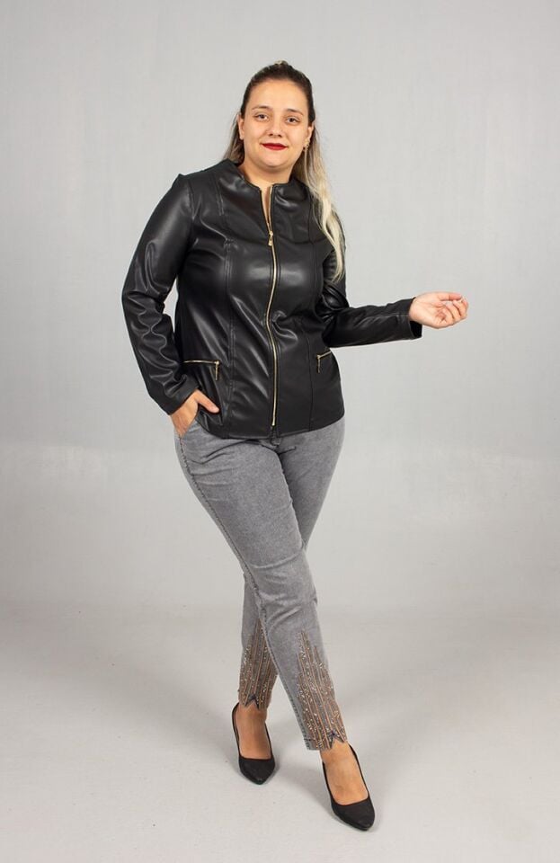 Yeni Sezon! Büyük Beden Suni Deri İçi Süet Siyah Mont Şıklık ve Sıcaklık Bir Arada