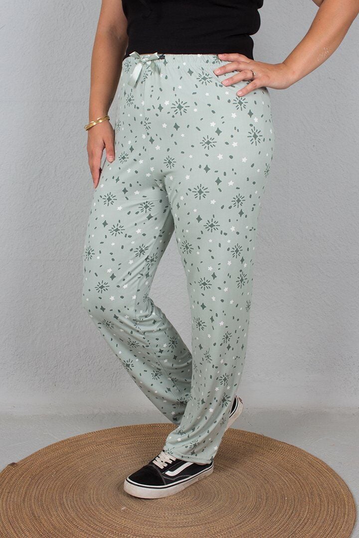 Büyük Beden Pamuklu Viskon Pijama Altı Desenli