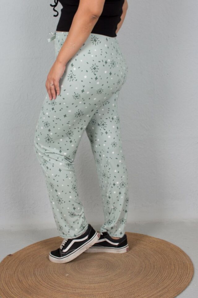Büyük Beden Pamuklu Viskon Pijama Altı Desenli