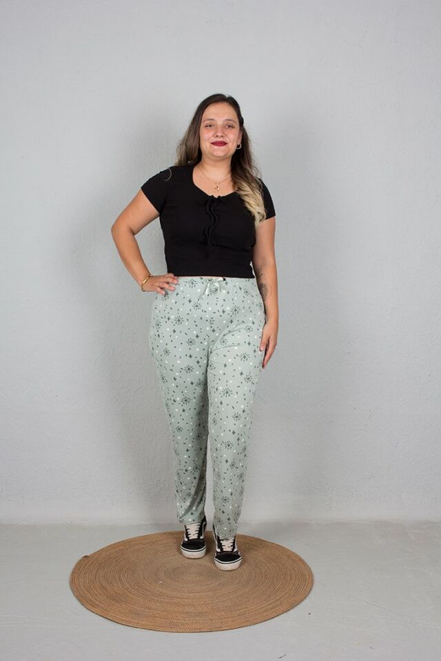 Büyük Beden Pamuklu Viskon Pijama Altı Desenli