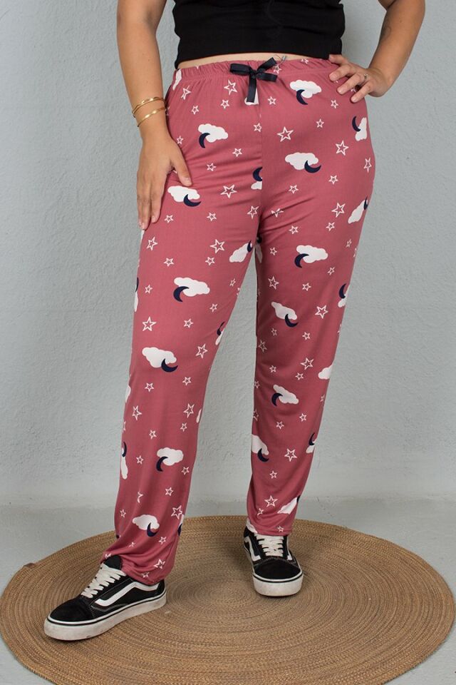 Büyük Beden Pamuklu Viskon Pijama Altı Desenli