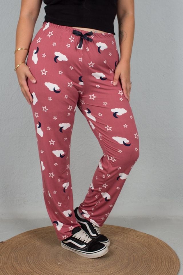 Büyük Beden Pamuklu Viskon Pijama Altı Desenli