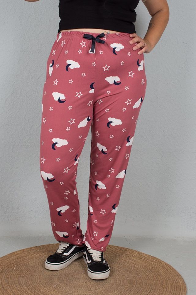 Büyük Beden Pamuklu Viskon Pijama Altı Desenli