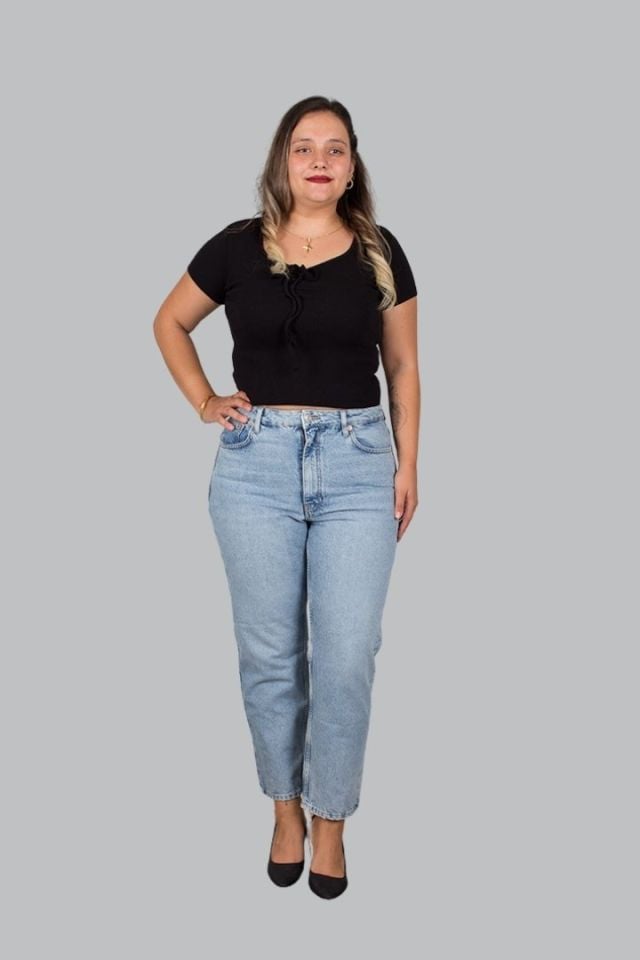 Büyük Beden Yüksek Bel Mom jeans Pantolon Mavi