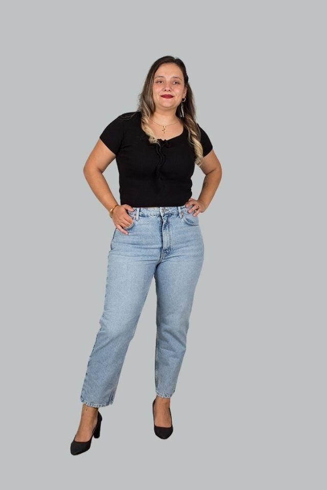 Büyük Beden Yüksek Bel Mom jeans Pantolon Mavi