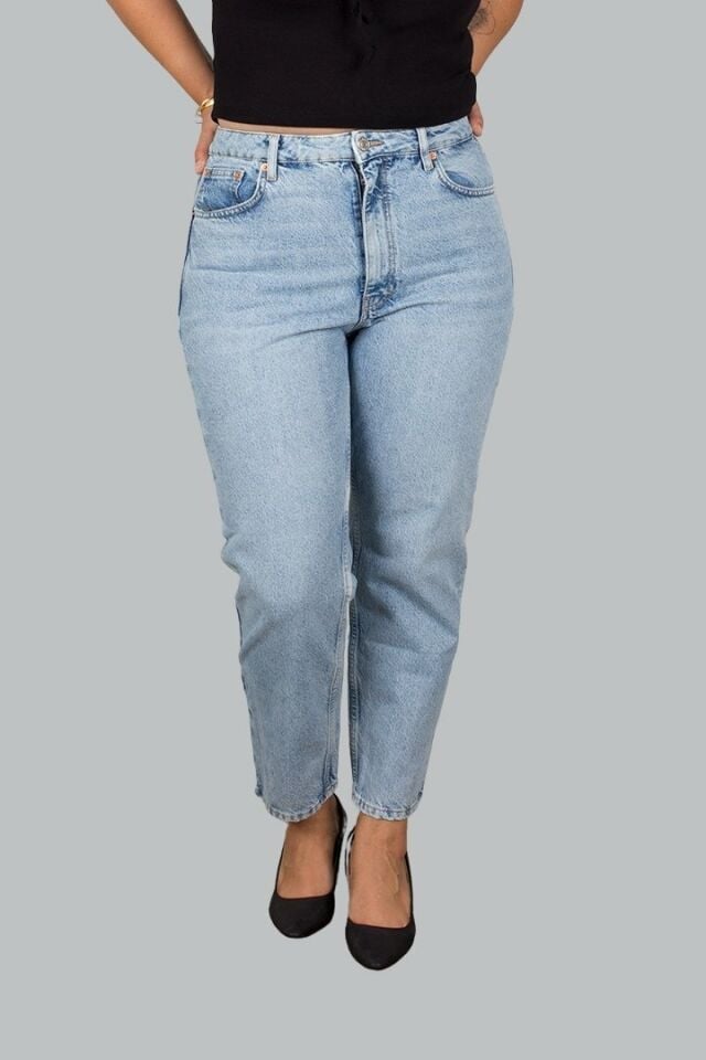 Büyük Beden Yüksek Bel Mom jeans Pantolon Mavi