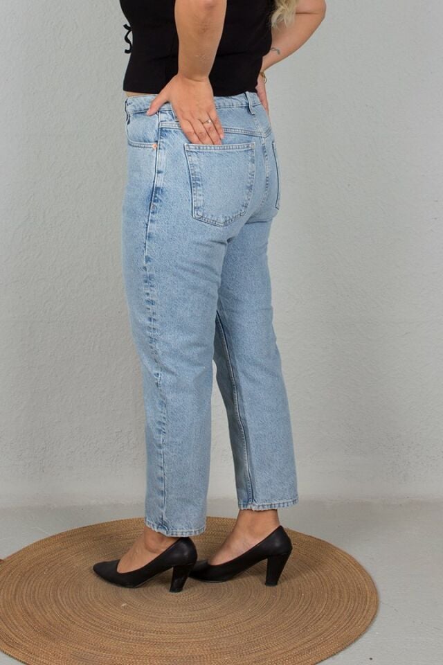Büyük Beden Yüksek Bel Mom jeans Pantolon Mavi