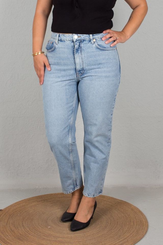 Büyük Beden Yüksek Bel Mom jeans Pantolon Mavi