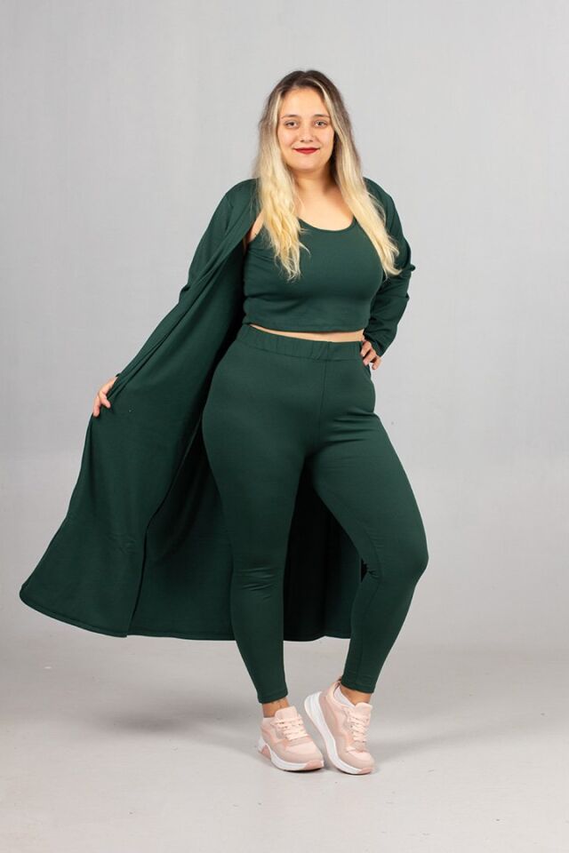 İçi Şardonlu Crop – Tayt – Hırka Üçlü Takım Büyük Beden Sıcak Tutan Kış Kombini