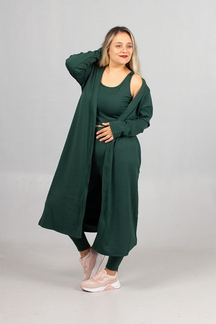 İçi Şardonlu Crop – Tayt – Hırka Üçlü Takım Büyük Beden Sıcak Tutan Kış Kombini