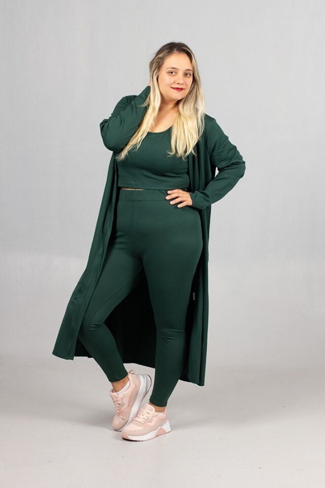 İçi Şardonlu Crop – Tayt – Hırka Üçlü Takım Büyük Beden Sıcak Tutan Kış Kombini