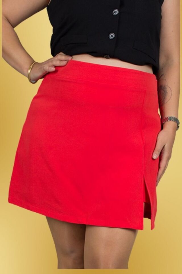 Büyük Beden Kırmızı Şort Etek Şortlu  Modern ve Şık