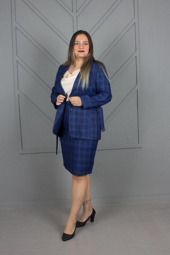 Büyük Beden Astarlı Dabıl Kumaş Ceket Etek Takım