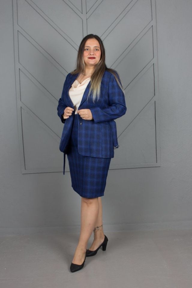 Büyük Beden Astarlı Dabıl Kumaş Ceket Etek Takım