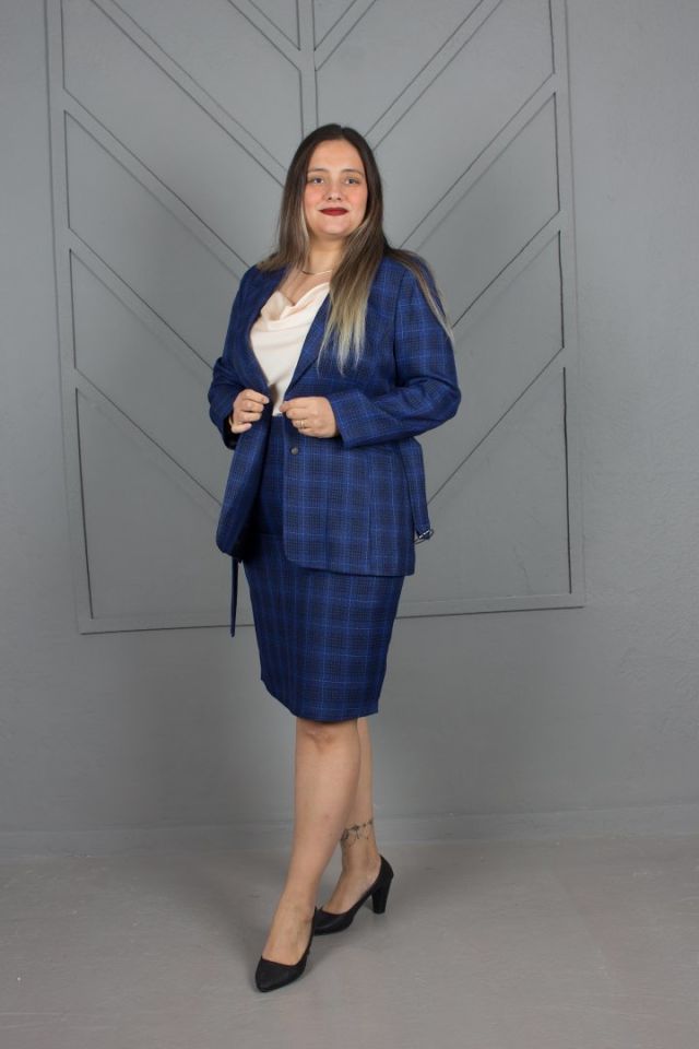 Büyük Beden Astarlı Dabıl Kumaş Ceket Etek Takım