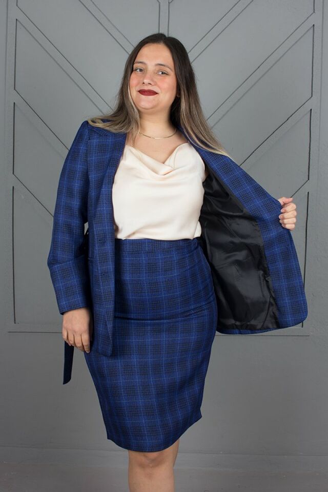 Büyük Beden Astarlı Dabıl Kumaş Ceket Etek Takım