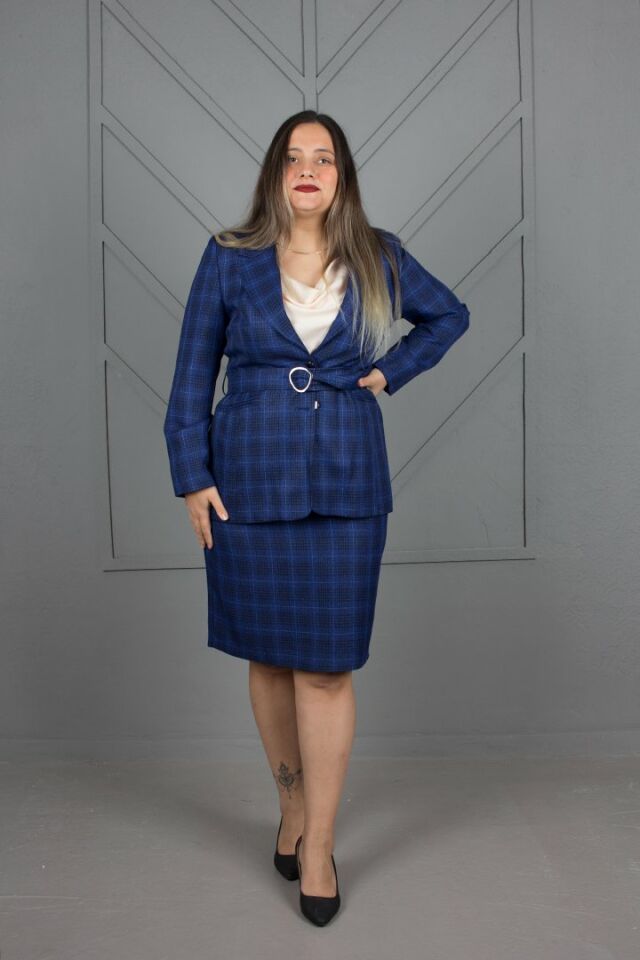 Büyük Beden Astarlı Dabıl Kumaş Ceket Etek Takım