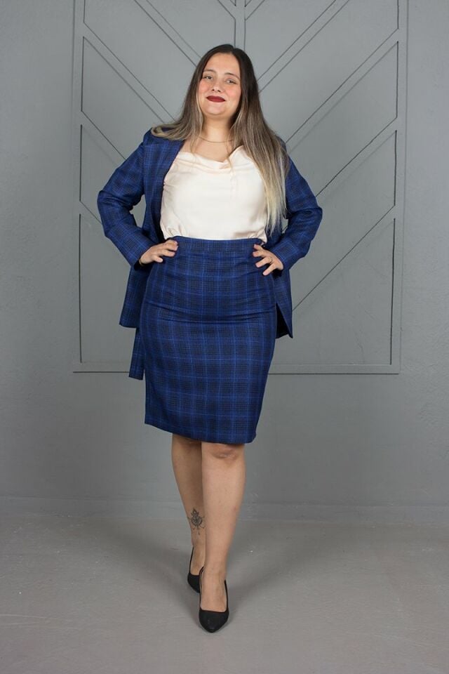 Büyük Beden Astarlı Dabıl Kumaş Ceket Etek Takım