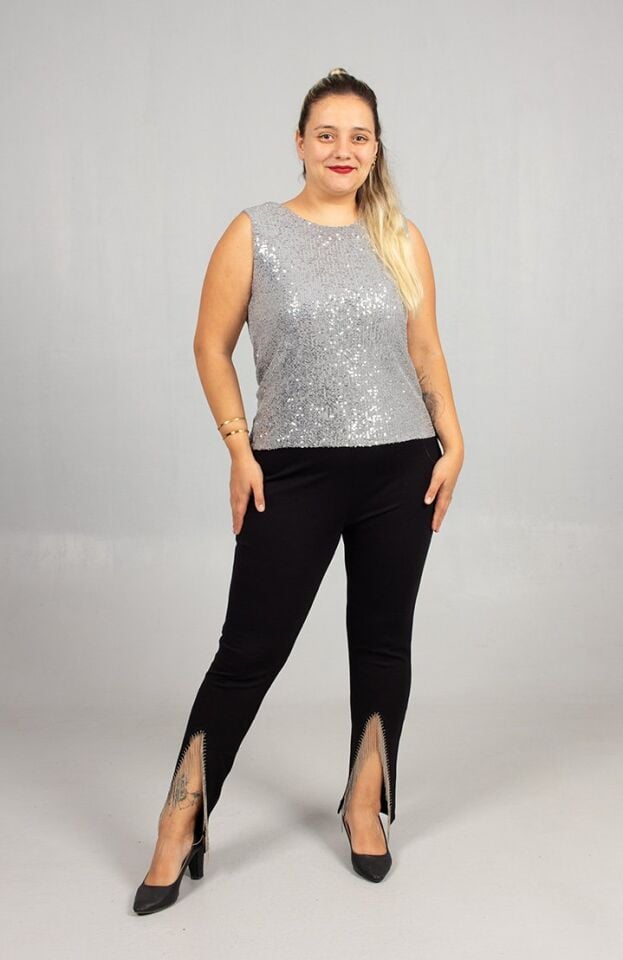 Paça Detaylı Çelik Penye Tayt Yeni Sezon Rahat ve Şık