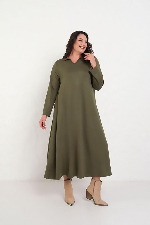 Büyük Beden Gömlek Yaka 2 İplik Pamuklu Salaş Elbise