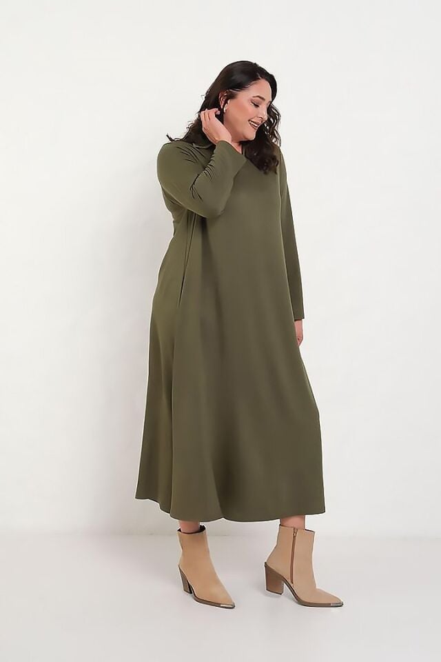 Büyük Beden Gömlek Yaka 2 İplik Pamuklu Salaş Elbise