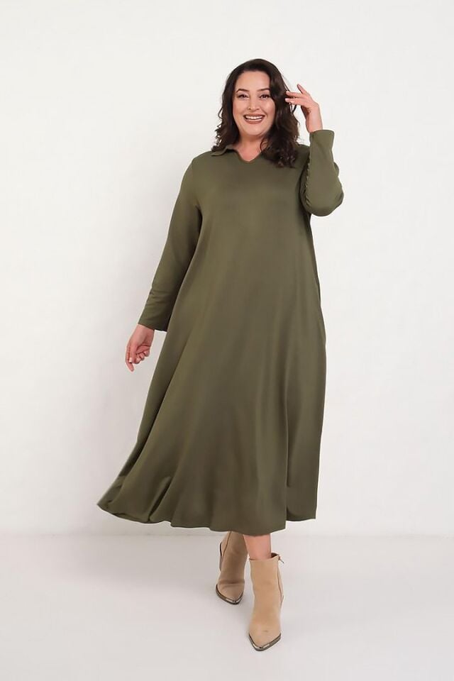 Büyük Beden Gömlek Yaka 2 İplik Pamuklu Salaş Elbise