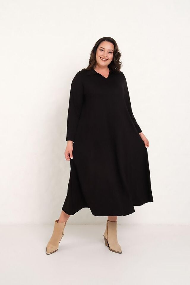 Büyük Beden Polo Yaka 2 İplik Pamuklu Salaş Elbis