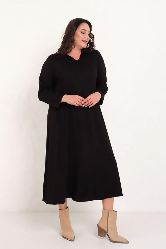 Büyük Beden Polo Yaka 2 İplik Pamuklu Salaş Elbis