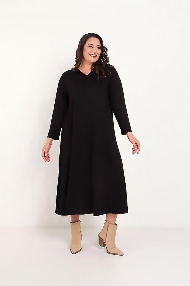 Büyük Beden Polo Yaka 2 İplik Pamuklu Salaş Elbis