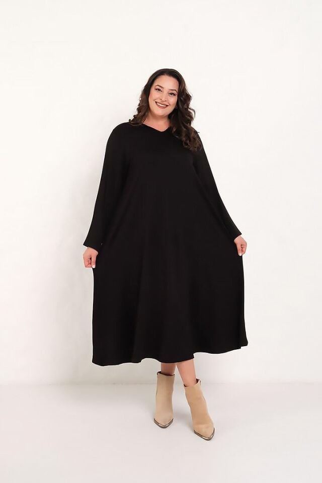 Büyük Beden Polo Yaka 2 İplik Pamuklu Salaş Elbis