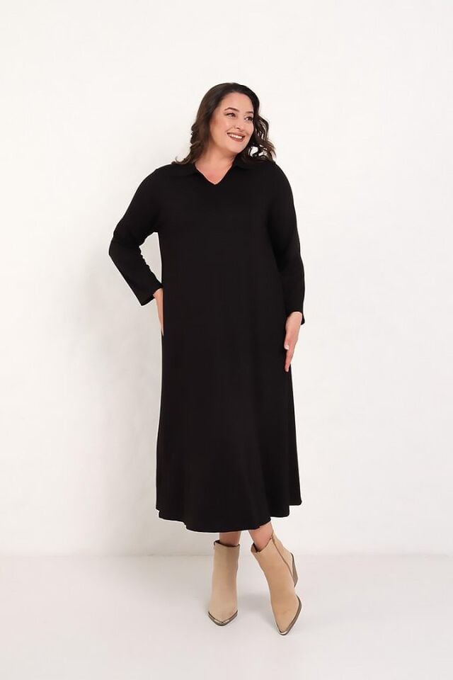 Büyük Beden Polo Yaka 2 İplik Pamuklu Salaş Elbis