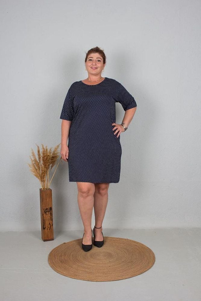 TruvaXxl Büyük Beden Kadın Giyim Puantiyeli Elbise Siyah Elb688