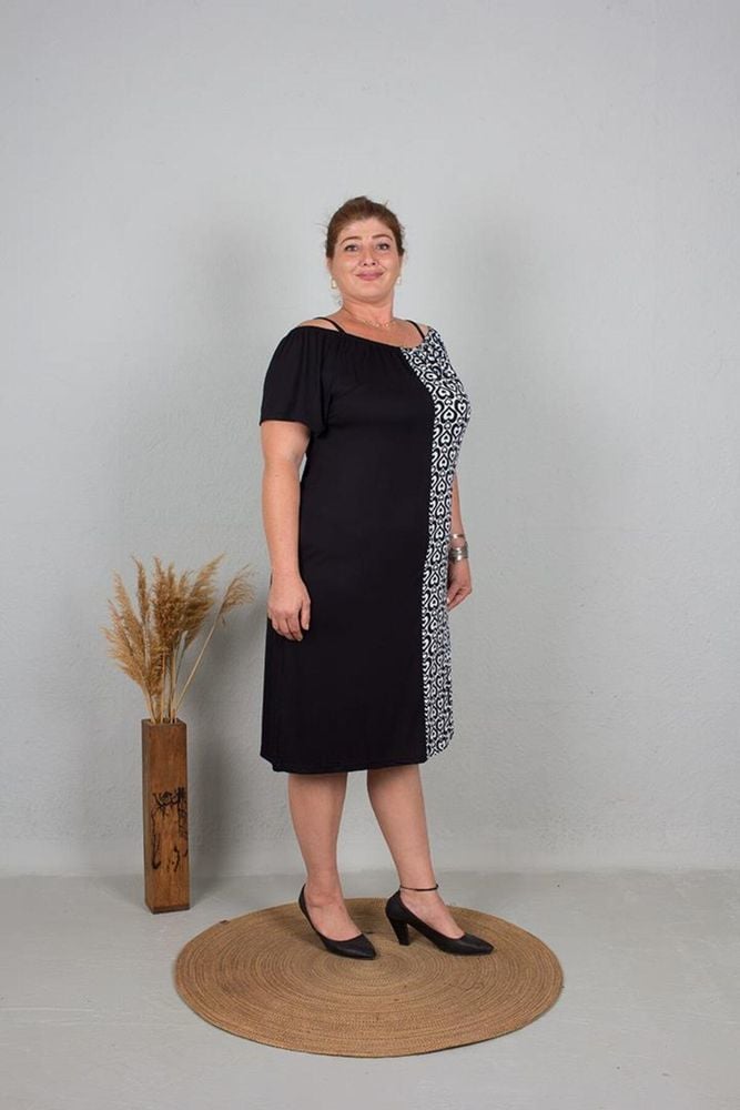 TruvaXxl Büyük Beden Kadın Giyim Askılı Elbise Siyah Elb685