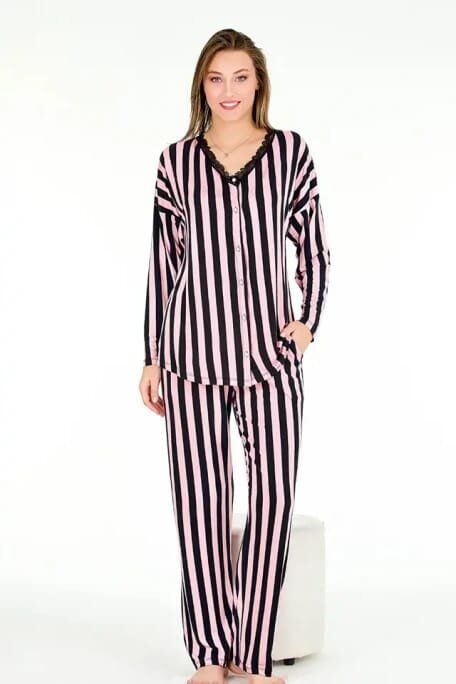Çizgili Yumuşacık Likralı Pijama Takım – Rahat & Esnek