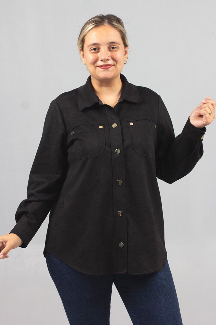 Büyük Beden Siyah Süet Gömlek