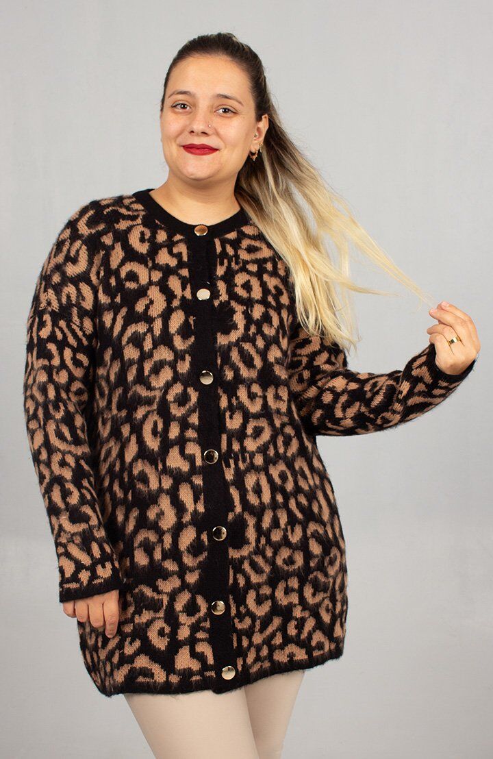Leopar Desenli Triko Tunik | Rahat Kalıp Standart (48 Bedene Kadar)