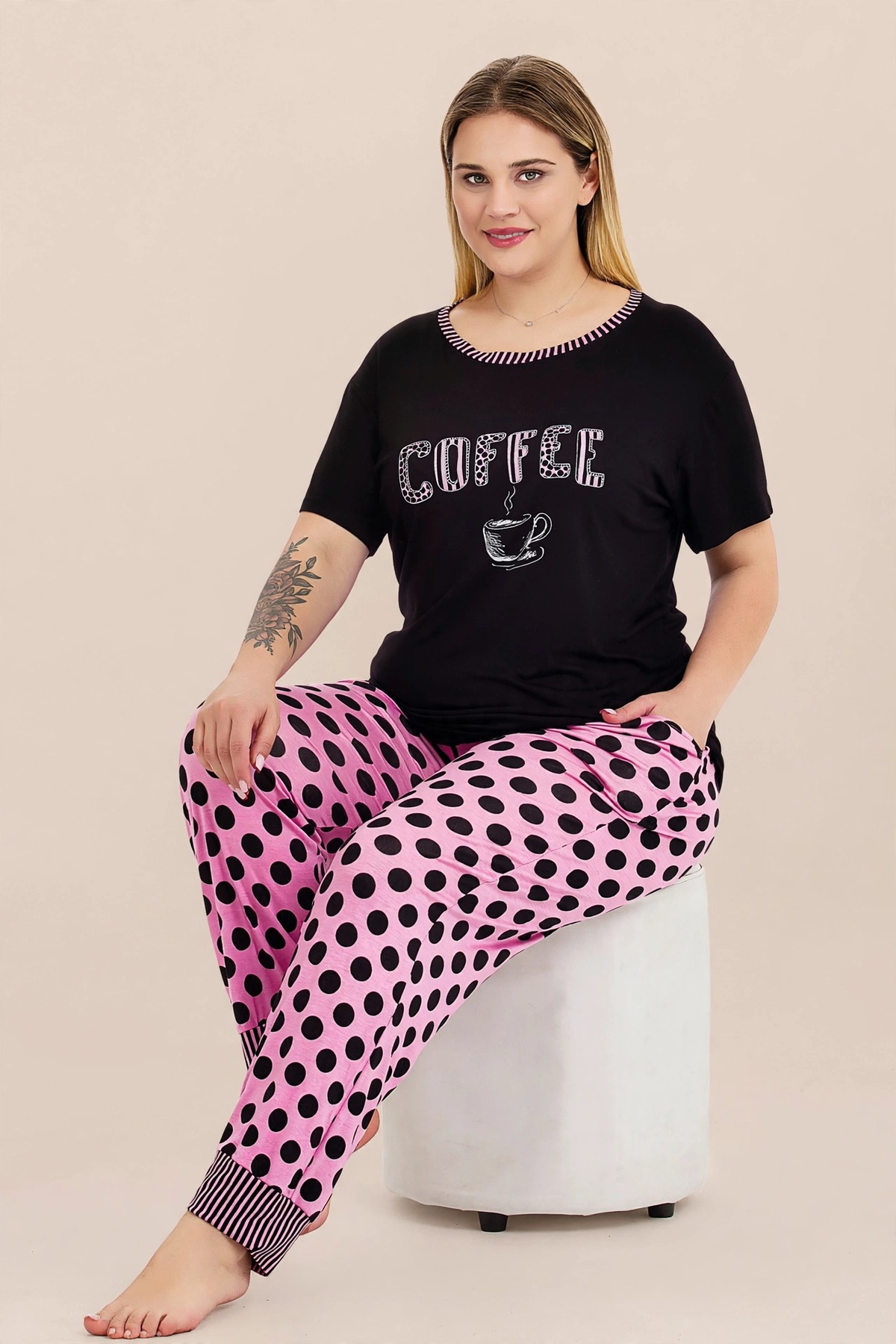 Yumuşak Dokulu Likralı Viskon Büyük Beden Kadın Pijama
